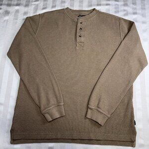 Gander Mountain Guide Series Henley Shirt Small Tan Long Sleeve Waffle Knit